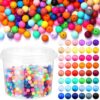 Hotop 624 Pcs Round Silicone Beads Bulk for Keychain Making Kit 48 Colors Rubber Beads Silicone Focal Bead Loose Bead for Necklace Bracelet Lanyard Making (15 mm)