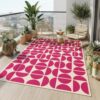 Hot Pink Cream Mid-Century Modern Rugs Bauhaus Semicircle 10x12 Geometric Rug for Girl's Bedroom Living Room Nursery Playroom Soft Pet Friendly Carpet Funky Classroom Apartment Dorm Low Pile Mats