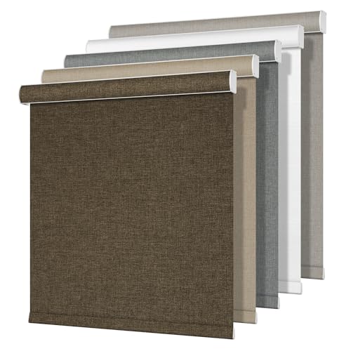 HOTSOON Blackout Roller Shades for Windows,Cordless,Pull Down Roller Shades,Roll up Blinds,Thermal Insulated Linen Fabric,UV Protection,Window Shades for Home,Door,Office,Blackout-Brown,28" W x 72" H