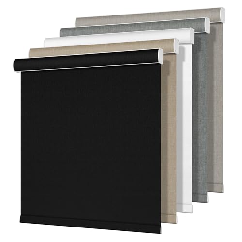 HOTSOON Blackout Roller Shades for Windows,Cordless,Pull Down Roller Shades,Roll up Blinds,Thermal Insulated Linen Fabric,UV Protection,Window Shades for Home,Door,Office,Blackout-Black,36" W x 68" H