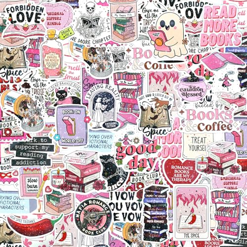 HOTUT 150 PCS Romance Book Stickers for Kindle, Holographic Bookish Sticker Pack Reading Booktok Glitter Vinyl Decals, Waterproof Reusable Stickers for Laptop Ebook Readers Water Bottles Scrapbook