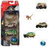 Hot Wheels Jurassic World Toy Cars, Trucks & Dinosaur, 5-Pack with 4 1:64 Scale Die-Cast Toy Vehicle & 1 Dinosaur from The Franchise (Set 1)