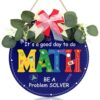 HOURIA 3D It's a Good Day to Do Math Classroom Wall Hanging Sign(11.4x11.4”), Colorful Mathematical Elements Wreath Door Sign, School Educational Learning Door Decor for Teacher Classroom Office