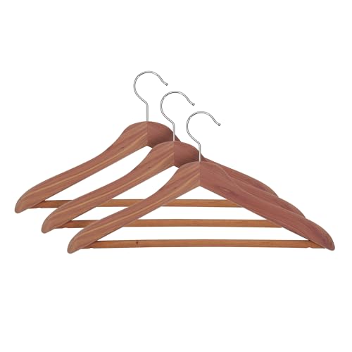 Household Essentials Cedar Coat Hanger with Fixed Bar, Contoured Design, Eastern Red Cedar Coat Hangers, Swivel Hook, Great for Heavy Coats, Sports Jackets and Slacks, Natural (Set of 3)