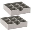 Household Essentials Drawer Organizer Tray with Fabric Cover and 9 Square Compartments, Gray, Set of 2