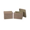 Household Essentials Square Canvas Storage Box With Lid, 15x15x10 in., Latte, Set of 2