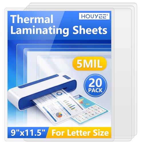 HOUYEE Laminating Sheets 5 Mil, Hold 8.5 x 11 Inches, 20 Pack Thermal Laminating Pouches, 9 x 11.5 Laminate Sheets for Laminator, Ultra Clear, Letter Size, Office and School Supplies