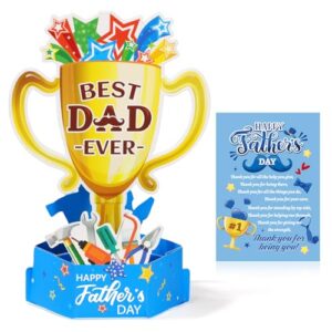 HOWAF Pop Up Father's Day Card, Best Dad Ever Trophy 3D Cards, Happy Fathers Day Greeting Card from Daughter Son Wife, Fathers Day Gift Cards for Dad Daddy Grandfather Husband Man