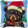 Howie's Latch Hook Kit, DIY Christmas Bear Pillow Crochet Yarn Kits for Adults, Color Preprinted Pattern Embroidery Sofa Cushion Cover (Christmas Bear, 16.93 x 16.93 inch)