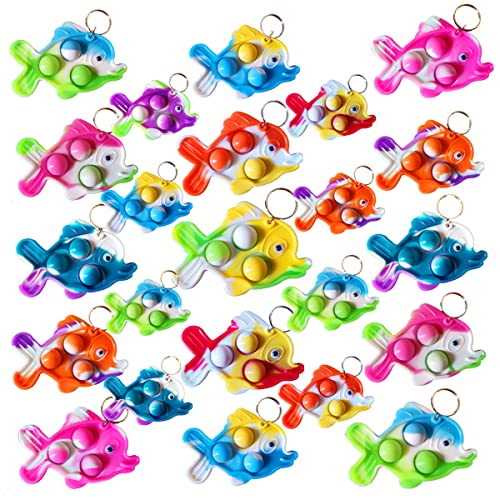 HOZKEAP100 Packs Bulk Small fish Mini Pop Fidget Key Chain, Birthday Party Favors Supplies and Classroom summer Student Gifts