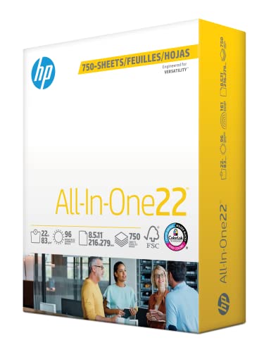 HP Papers | 8.5 x 11 Paper | All In One 22 lb | 96 Bright | Made in USA - FSC Certified | 207750R, Mega Ream | 750 Sheets (Pack of 6)