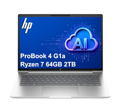 HP ProBook 4 G1a Business AI PC Laptop (14" FHD+, AMD Ryzen 7 250 (> Intel Ultra 7 165U), 64GB DDR5, 2TB SSD, Radeon 780M Graphics), HP Wolf Security, Fingerprint, Backlit, 1080p Webcam, Win 11 Pro
