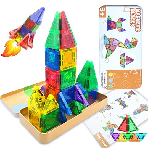 Hqyib Mini Magnetic Tiles Travel Magnetic Tiles, 26 PCS Magnetic Building Blocks Set with Strongest Magnets, Travel Toys Christmas Toy Gift Ages 3-5 5-7 4-8 Boys and Girls