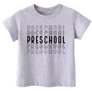 hrcfbk Repeating Preschool Toddler Baby Boys Girls Back to School Shirt First Day of Preschool T-Shirt (Light Grey Repeating Preschool,3-4T)
