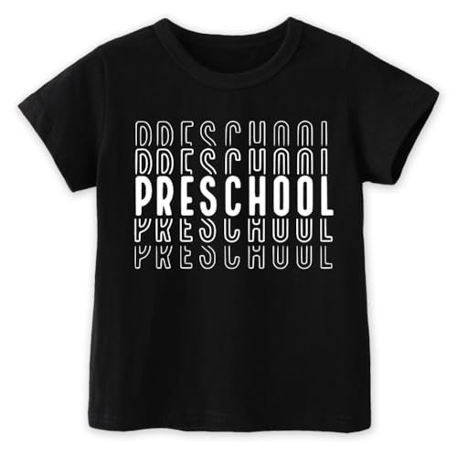 hrcfbk Repeating Preschool Toddler Baby Boys Girls Back to School Shirt First Day of Preschool T-Shirt (Black Repeating Preschool,4-5T)