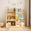 HRVEOCEI Multifunctional 4 Tier Wooden Bookshelf for Nursery, Book Shelf for Kids Room,Toy Storage Organizer, Montessori Book Shelf with Bookcase Display Stand for Children Toddlers (Natural)