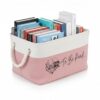 HSDJLXZ TBR Fabric Book Storage Basket with Rope Handles, Pink