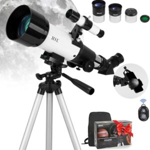 HSL Telescope for Adults,70mm Aperture 400mm Focal Length Refractor Telescope for Astronomy Beginners(20x-100x) - Travel Telescopes with Carry Bag and Adapter(White)