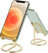 HTQXS Cell Phone Stand for Desk, Cute Metal Gold Cell Phone Stand Holder Desk Accessories, Compatible with All Mobile Phones
