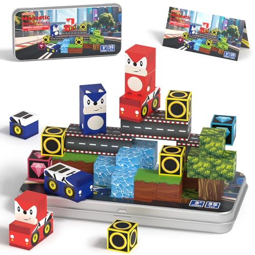 HtZestToysiop 35PCS Mini Magnetic Blocks, Magnetic Blocks Travel with Portable Iron Box, Magnetic Building Blocks STEM Learning Set for Ages 3 4 5 6 7 8, Suitable for Restaurant and Travel, Hedgehog