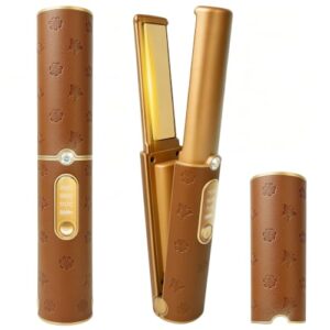 HUAJUN Cordless Hair Straightener Curler, 2-in-1 Mini Travel Flat Iron