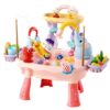 HUASHILUO 2027 Upgraded 4-in-1 Water Table for Toddlers 2-3, Kids Sensory Table with Electric Water Pump & Faucet, Kitchen Play Sink Toys with Food Accessories, Fishing Toy (NEW Pink)