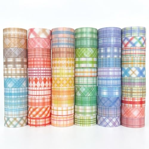 Huatsing 60 Patterned Washi Tape Rolls, 15mm Decorative Paper Tape with Strong Adhesion for Journaling,Junk Journal, Scrapbooking, Planner & Craft Projects(1)