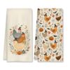 HUGANE Halloween Farmhouse Chicken Kitchen Towels 16x24 Inch Set of 2