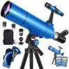 HUGERSTAR Telescope for Adults & Kids, 80mm Aperture 500mm (20X-150X) Professional Refractor Telescope for Astronomy Beginners, Portable Travel Telescopes with Tripod Phone Adapter, Stickers, Backpack