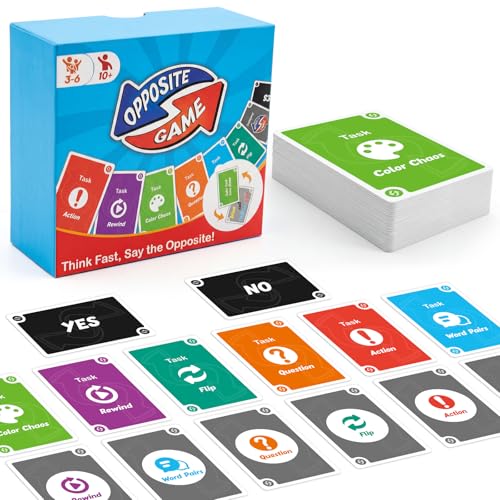 HugHush Opposite Game - Funny Family Card Game for Kids Ages 10+ & Parents,Fast-Paced Question and Answer Reaction Game,Engaging Brain Training Fun for 3-6 Players - Perfect for Parties