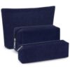 Huhumy 3 Pcs Makeup Bag Set for Women Corduroy Cosmetic Pouch Aesthetic Smile Travel Toiletry Bag Cute Purse Pouch Pencil Case Makeup Brushes Storage Organizer with Zipper (Dark Blue,Solid Style)
