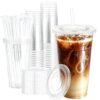 Huifany 50 Pack 24 oz Clear Disposable Plastic Cups with Lids and Straws, Leak Proof To Go Iced Coffee Cups for Cold Drinks, Smoothies, Milkshakes, Boba Tea