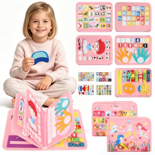 HUILIUSOU Busy Board Montessori Toys, Busy Book for 3 Year Old Toddler Boy Birthday Gifts, Montessori Toys Busy Board for Toddlers, Learning Educational Toddler Travel Activities