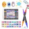 Hulezt Glitter Effect Brush Markers Pens Dual Tip Glitter Markers, 48