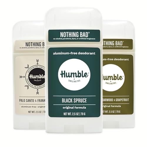 Humble Brands Original Formula Deodorant, Earthy & Grounded Trio - Texas Cedarwood & Grapefruit, Palo Santo & Frankincense and Black Spruce, 3 Pack