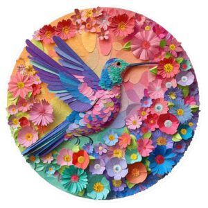 Hummingbird Puzzles for Adults 1000 Pieces, Colorful Bird Flower Paper Cut Jigsaw Puzzles, Round Nature Garden Animal Floral Puzzle as Home Decor