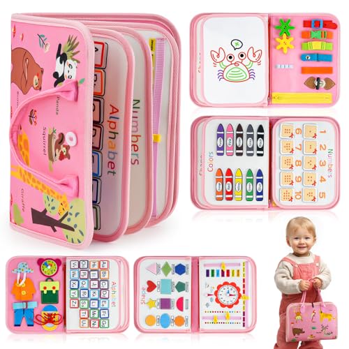 HumorPlay Busy Board Montessori Toys for 1,2,3 Year Old Girl Gifts, Sensory Educational Busy Book for Toddlers 1-3 Age, Christmas Birthday Gift for 1-2 Year Old Girl Toys
