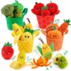 HumorPlay Montessori Baby Toys 6-12-18 Months, 12PCS Soft Fruit & Vegetable Toy Set & 4 Color Sorting Baskets, Sensory Fine Motor Skill Toy for 1 Year Old Boy Girl Birthday Gifts