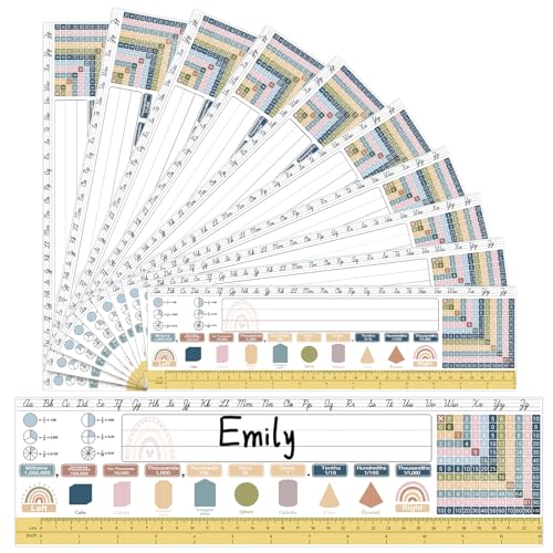 Humyoun 36 Pcs Classroom Nameplates Student Desk Name Tags Multipurpose Manuscript Name Plates Alphabet Fractions Multiplication Left/Right Desk Plate Topper (Boho)