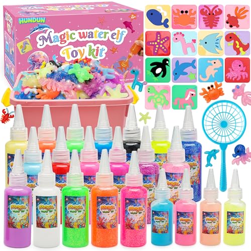 HunDun Magic Water Elf Toy Kit Gifts for Kids,Large Capacity Aqua Fairy Water Gel Kit for Kids with 22 Gels,Fun DIY Craft Kit,Squishy Maker,Make Your Own Squishies,Magic Water Pets