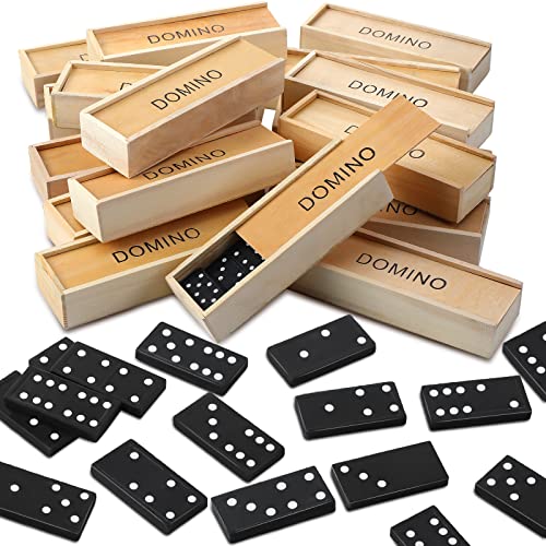 Hungdao 36 Pack Mini Dominos Set for Kids Adults Bulk Double 6 Dominoes 28 Tiles Wooden Traditional Board Games Double Six Standard Dominoes Party Favors Gifts Travel Family Games Toys with Wood Case