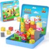 hunloot 49PCS Mini Magnetic Tiles Travel Toys for Kids Ages 4-8, Magnetic Building Blocks Adventure Set with Portable Iron Storage Box & Play Base, STEM Learning Activities for Toddlers 3-5