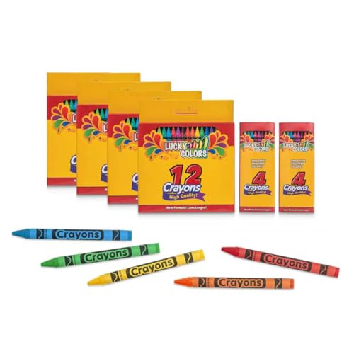 HuoHuair Crayons 12 Colors of 4-Pack + 4 Colors of 2-Pack (56 Crayons) for Coloring Books Individually Wrapped, Art Supplies for Coloring
