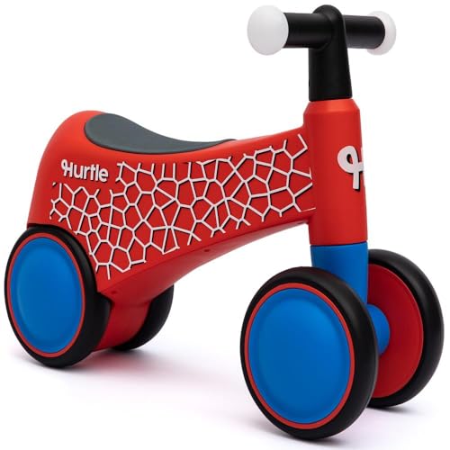 Hurtle Toddler Balance Bike, Baby Ride-On Toy for Ages 1–3, Pedal-Free Baby Balance Trainer with Light-Up Handlebars, Stable Riding Toys for Toddlers 1–3, Develops Steering & Control, Red