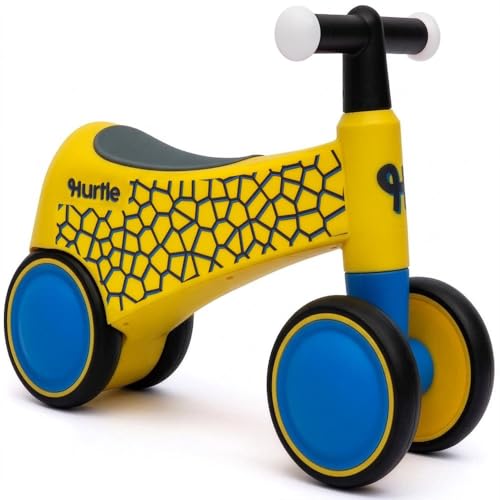 Hurtle Toddler Balance Bike, Baby Ride-On Toy for Ages 1–3, Pedal-Free Baby Balance Trainer with Light-Up Handlebars, Stable Riding Toys for Toddlers 1–3, Develops Steering & Control, Yellow