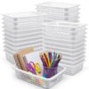 Hushee 50 Pack Classroom Storage Baskets Bulk Small Plastic Baskets for Organizing 9 x 6 x 2.5 Inch Stackable Desktop Plastic Organizer Tray for School Office Drawer Home Closets Shelves(White)