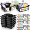 Hushee 6 Pcs Classroom Caddy Plastic Stackable Caddy Organizer with Handle 3 Compartment with 42 Label Portable Craft Basket Organization Storage for Desk Teacher Office School Supplies(Black)