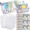 Hushee 6 Pcs Classroom Caddy Plastic Stackable Caddy Organizer with Handle 3 Compartment with 42 Label Portable Craft Basket Organization Storage for Desk Teacher Office School Supplies(Clear)