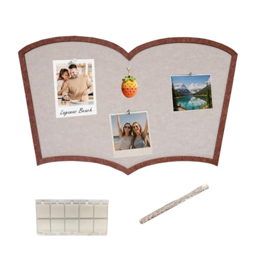 HUSHWEAVE Scalloped Felt Bulletin Board, 1-Pack, 19.69" x 31.5" with 10 Adhesive Pads and 20 Push Pins for Displaying Photos and Documents Suitable for Schools Home and Office (Camel)