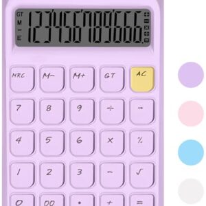 HUTUDD Cute Calculator, Calculators Desktop, Purple Calculator Big Buttons, Solar and Battery Dual Power, 12-Digits Large LCD Display, Desk Calculators for Office Home School Basic Business (Purple)